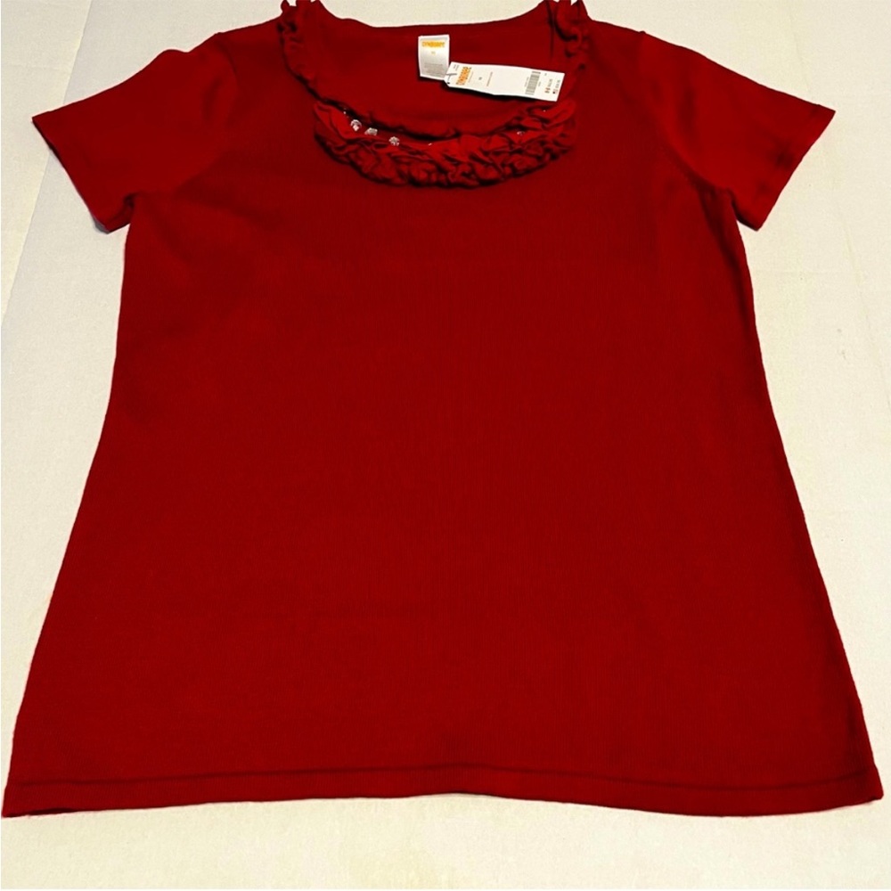 Gymboree‎ Women Size 10 Red Short Sleeve Sweater Ruffle Trim Collar Holiday NEW